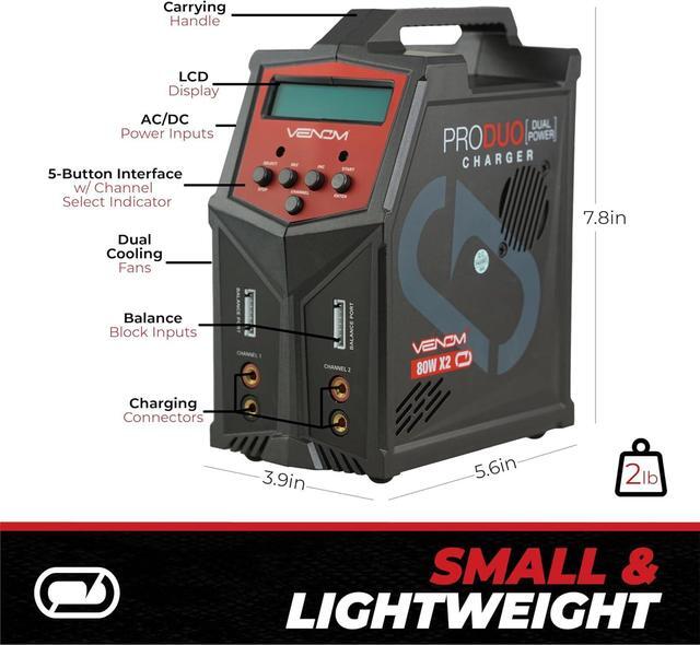 Alt view image 5 of 7 - Power Pro Duo LiPo Battery Charger - LCD Screen, Charging Leads - Balance Charger & Discharger for LiPo, LiHV, Li-Ion, Life, NiMH, NiCD, Pb Batteries - Power Supply for 1S- 6S, Drone & RC Cars