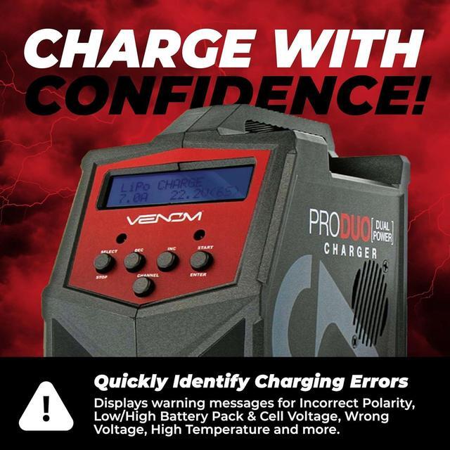 Alt view image 7 of 7 - Power Pro Duo LiPo Battery Charger - LCD Screen, Charging Leads - Balance Charger & Discharger for LiPo, LiHV, Li-Ion, Life, NiMH, NiCD, Pb Batteries - Power Supply for 1S- 6S, Drone & RC Cars