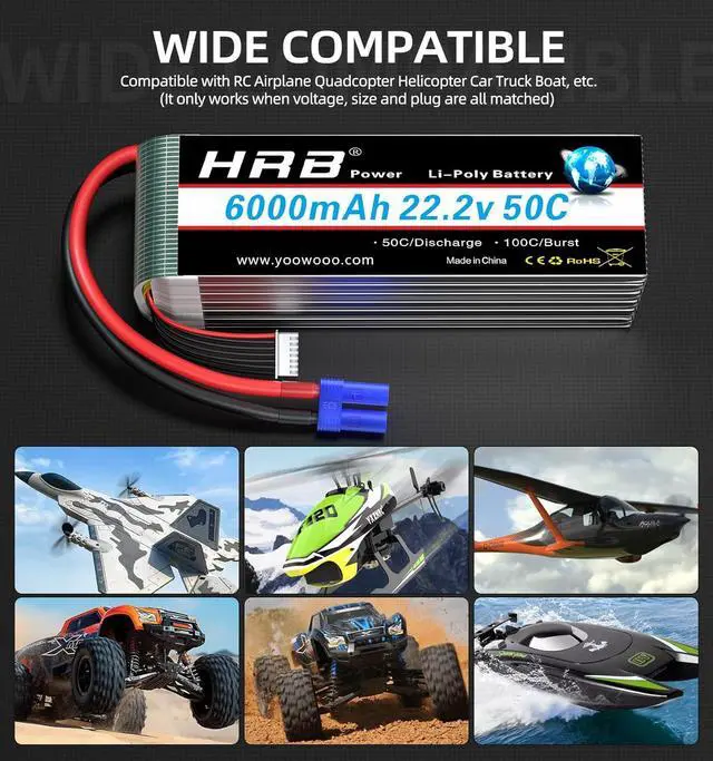 Alt view image 6 of 7 - 6S 6000mAh Lipo Battery with EC5 Plug 50C-100C 22.2V RC Lipo Battery for RC Quadcopter Airplane Helicopter Car Truck