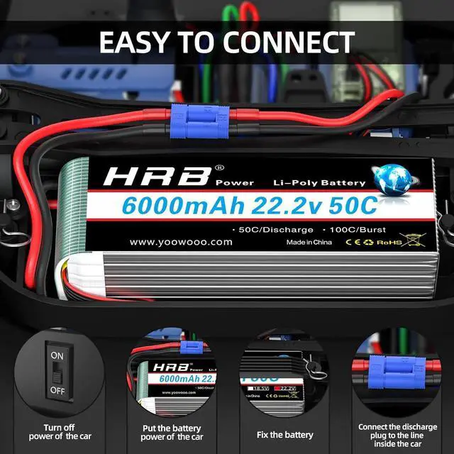 Alt view image 7 of 7 - 6S 6000mAh Lipo Battery with EC5 Plug 50C-100C 22.2V RC Lipo Battery for RC Quadcopter Airplane Helicopter Car Truck