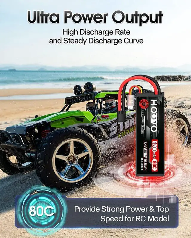 Alt view image 6 of 7 - 7.4V 80C 6200mAh 2S Lipo Battery Hard Case with Tracxas Plug for RC Car Truck Truggy Buggy Tank RC Airplane Helicopter Boat Car Racing (2 Pack)