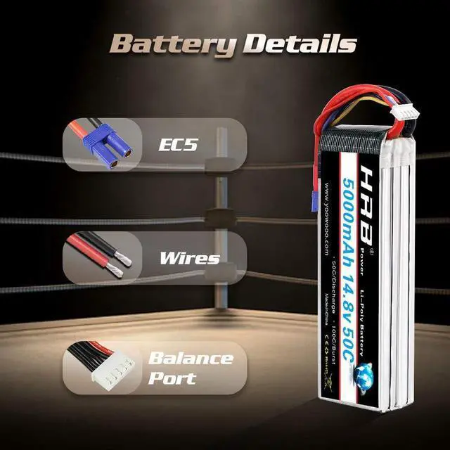 Alt view image 2 of 7 - 4S Lipo Battery EC5 5000mAh 14.8V 50C RC Lipo Battery Pack Compatible with RC Car Truck Quadcopter Airplane Helicopter Boat