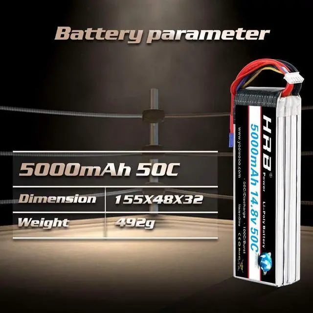 Alt view image 3 of 7 - 4S Lipo Battery EC5 5000mAh 14.8V 50C RC Lipo Battery Pack Compatible with RC Car Truck Quadcopter Airplane Helicopter Boat