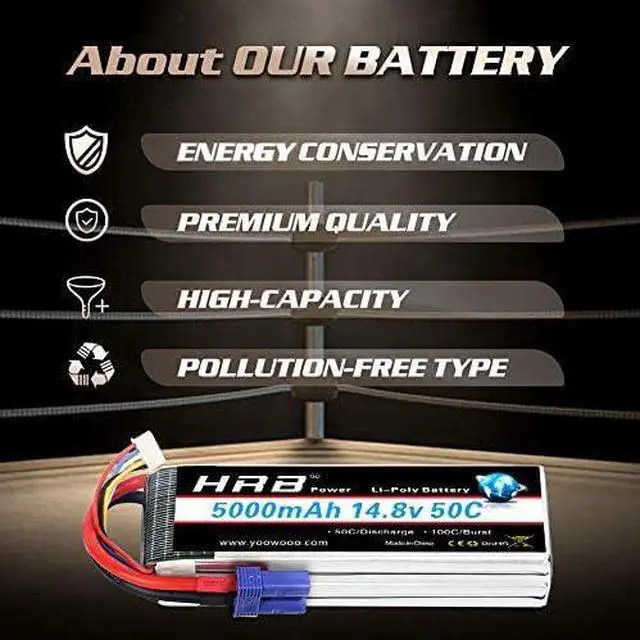 Alt view image 4 of 7 - 4S Lipo Battery EC5 5000mAh 14.8V 50C RC Lipo Battery Pack Compatible with RC Car Truck Quadcopter Airplane Helicopter Boat