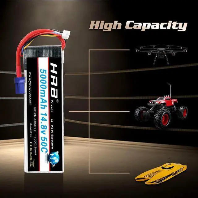 Alt view image 5 of 7 - 4S Lipo Battery EC5 5000mAh 14.8V 50C RC Lipo Battery Pack Compatible with RC Car Truck Quadcopter Airplane Helicopter Boat