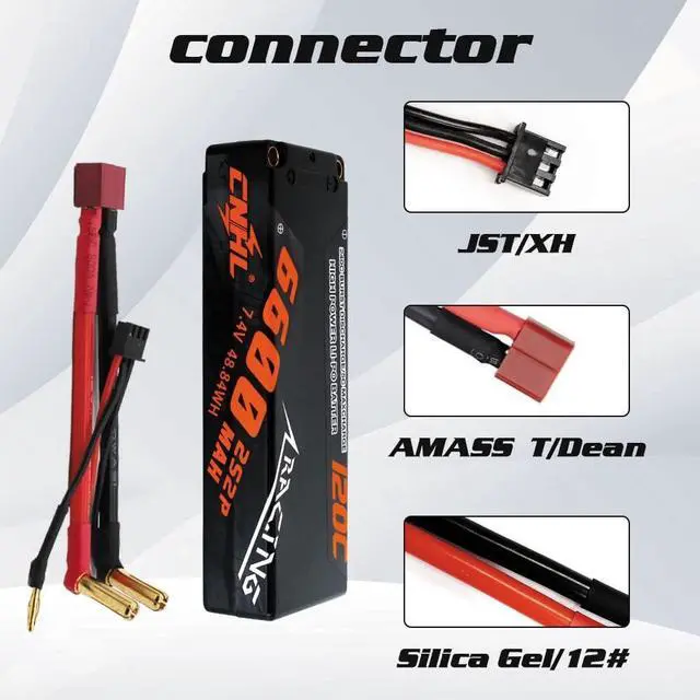 Alt view image 3 of 6 - 2S Lipo Battery 6600mAh 120C 7.4V Lipo Battery Hard Case with 5.0 Bullet Deans Plug for 1/8 1/10 RC Car Truck Boat Vehicles RC Truggy Airplane Quadcopter Racing Hobby(2 Packs)