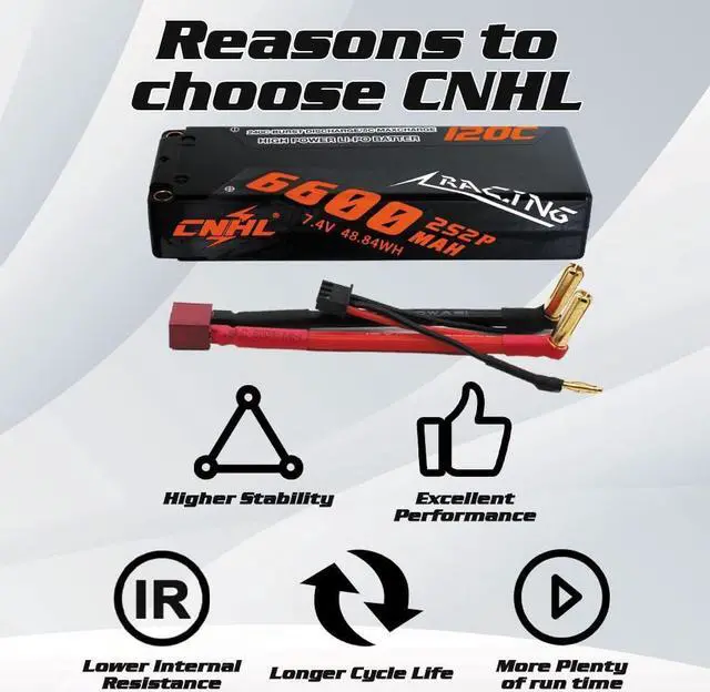 Alt view image 4 of 6 - 2S Lipo Battery 6600mAh 120C 7.4V Lipo Battery Hard Case with 5.0 Bullet Deans Plug for 1/8 1/10 RC Car Truck Boat Vehicles RC Truggy Airplane Quadcopter Racing Hobby(2 Packs)