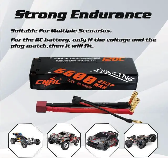 Alt view image 5 of 6 - 2S Lipo Battery 6600mAh 120C 7.4V Lipo Battery Hard Case with 5.0 Bullet Deans Plug for 1/8 1/10 RC Car Truck Boat Vehicles RC Truggy Airplane Quadcopter Racing Hobby(2 Packs)