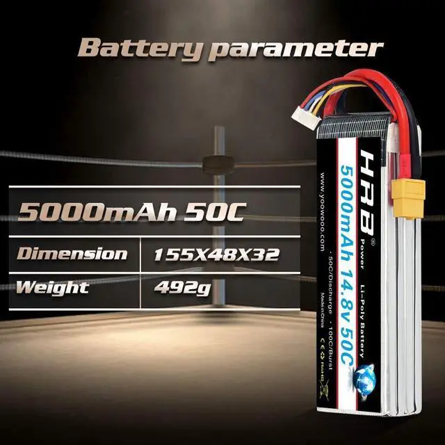 Alt view image 3 of 7 - 4S Lipo Battery 5000mAh 14.8V 50C XT60 RC Lipo Battery Compatible with RC Helicopter Airplane Car Boat Truck