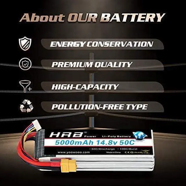 Alt view image 4 of 7 - 4S Lipo Battery 5000mAh 14.8V 50C XT60 RC Lipo Battery Compatible with RC Helicopter Airplane Car Boat Truck