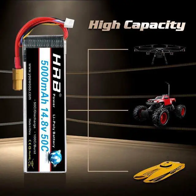 Alt view image 5 of 7 - 4S Lipo Battery 5000mAh 14.8V 50C XT60 RC Lipo Battery Compatible with RC Helicopter Airplane Car Boat Truck
