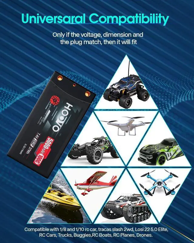 Alt view image 6 of 6 - 2S 7.4V 100C 5000mAh RC Shorty Lipo Battery Hard Case Pack with 4.0mm Bullet Deans Connector for RC 1/10 Scale Vehicles Car Trucks Boat Racing (2 Pack)