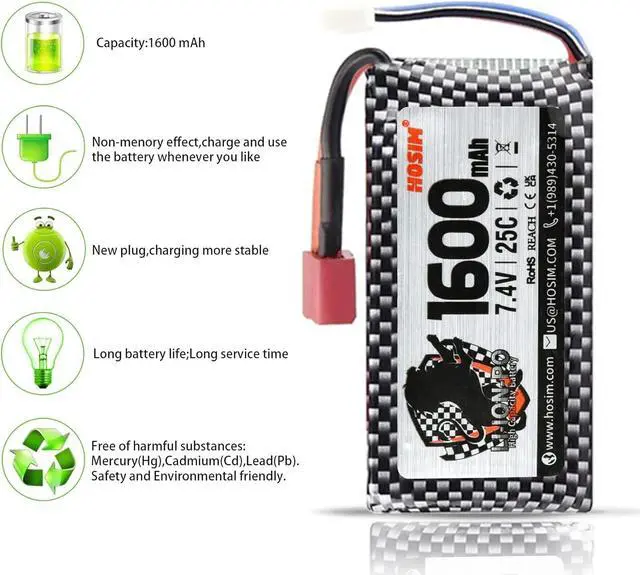Alt view image 3 of 7 - 5PCS 9125 1600mah Lipo Battery 7.4v 25C RC Cars Rechargeable Battery Pack for S920 S921 9206E 9200E 1/10 RC Truck Accessory
