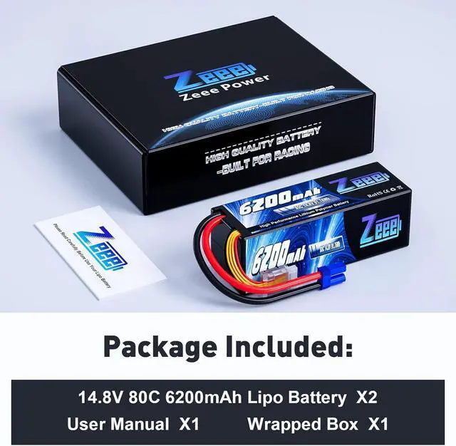 Alt view image 6 of 6 - 4S Lipo Battery 6200mAh 14.8V 80C Hard Case Battery with EC5 Connector for Car Truck Tank RC Buggy Truggy Racing Hobby(2 Packs)
