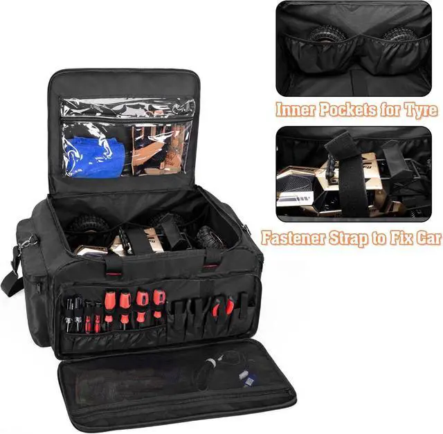 Alt view image 3 of 7 - RC Storage Bag for 1/8 & 1/10 Car, Protective RC Carry Case with Multi Pockets for Batteries, Charger, Tools and other Accessories (Patent Design)