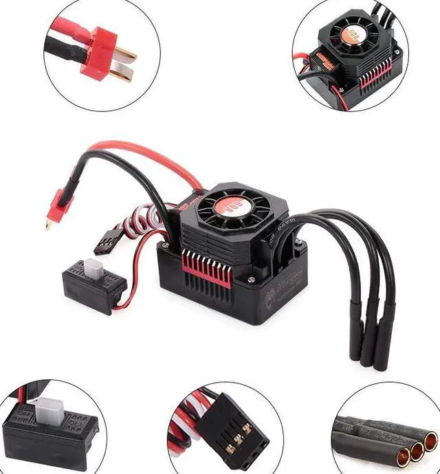 Alt view image 6 of 7 - Surpass Hobby 3660 2600KV Brushless Motor with Heat Sink and 60A ESC with BEC Waterproof for 1/10 1/8 RC Car Truck