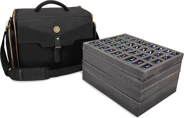 Main image of Portable Miniature Figure Storage & Carrying Case - 4 Foam Layers fits 108 Infantry Minis & Pick & Pluck for Large Figures - Book Sleeve & 2 Accessory Pockets for Measuring Tape, Dice & More