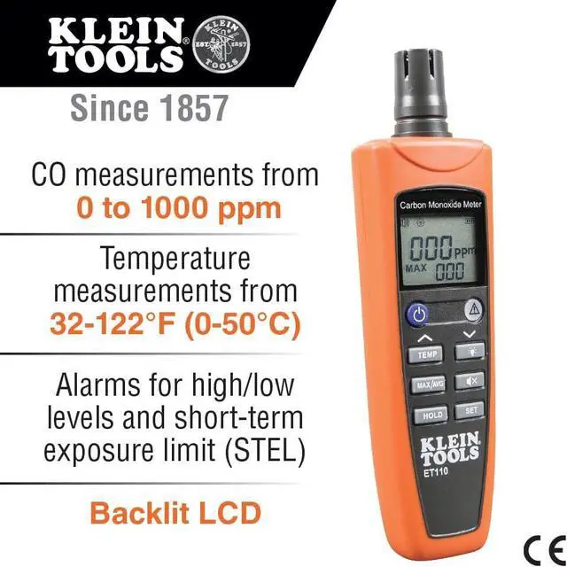 Alt view image 3 of 7 - ET110 CO Meter, Carbon Monoxide Tester and Detector with Exposure Limit Alarm, 4 x AAA Batteries and Carry Pouch Included