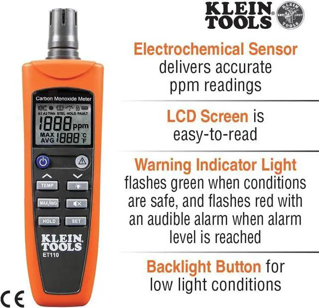 Alt view image 2 of 7 - ET110 CO Meter, Carbon Monoxide Tester and Detector with Exposure Limit Alarm, 4 x AAA Batteries and Carry Pouch Included