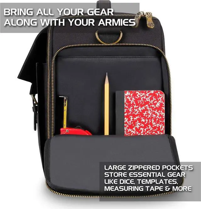 Alt view image 6 of 7 - Portable Miniature Figure Storage & Carrying Case - 4 Foam Layers fits 108 Infantry Minis & Pick & Pluck for Large Figures - Book Sleeve & 2 Accessory Pockets for Measuring Tape, Dice & More