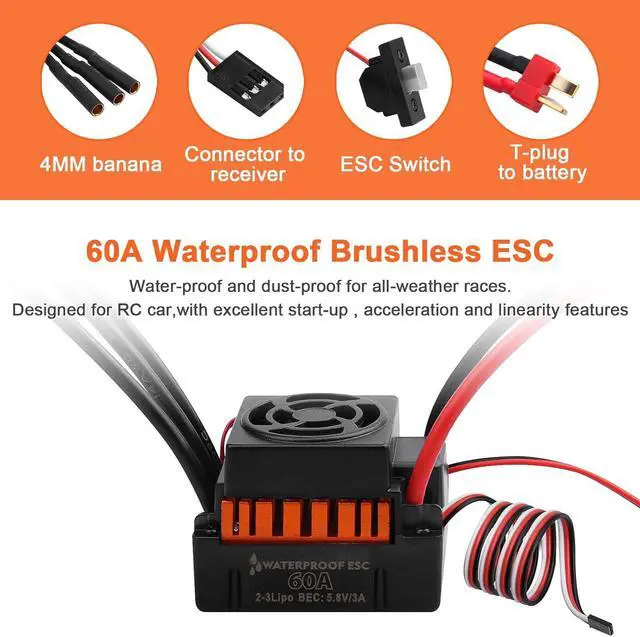 Alt view image 2 of 7 - ESC Combo Set,1:10 F540 4370KV Brushless Motor and 60A ESC with Electric Speed Controller Program Card for 1/10 RC Off Road Car Trucks