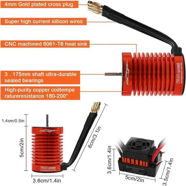 Alt view image 3 of 7 - ESC Combo Set,1:10 F540 4370KV Brushless Motor and 60A ESC with Electric Speed Controller Program Card for 1/10 RC Off Road Car Trucks
