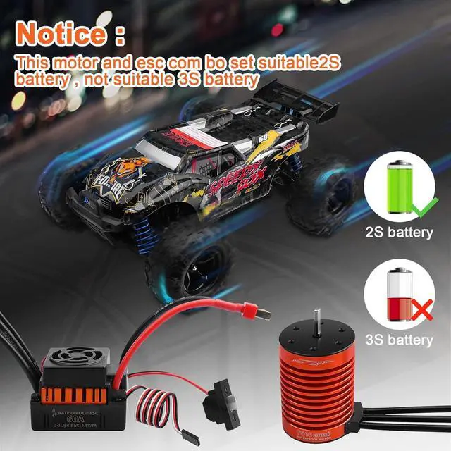Alt view image 6 of 7 - ESC Combo Set,1:10 F540 4370KV Brushless Motor and 60A ESC with Electric Speed Controller Program Card for 1/10 RC Off Road Car Trucks