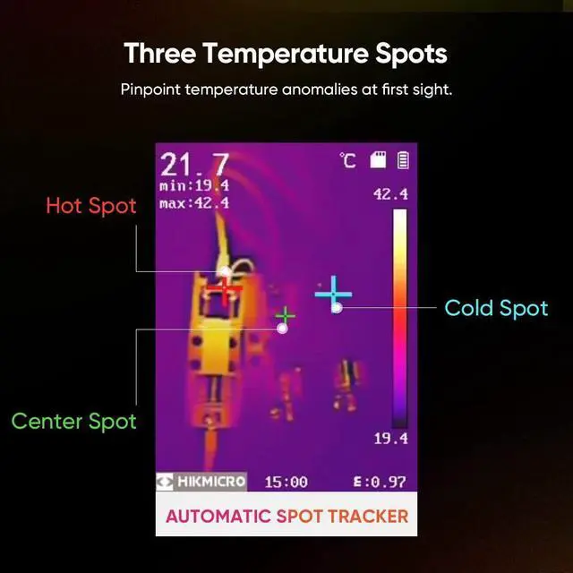 Alt view image 3 of 6 - E1L Thermal Imaging Camera, 160 x 120 IR Resolution/19200 Pixels, 25Hz Refresh Rate, Portable Handheld Infrared Thermal Imager with Laser Pointer, -4°F~1022°F Temperature Range