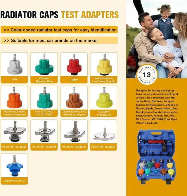 Alt view image 3 of 4 - Universal Radiator Pressure Tester and Pieces Radiator Pressure Tester Portable Toolbox (15PCS)