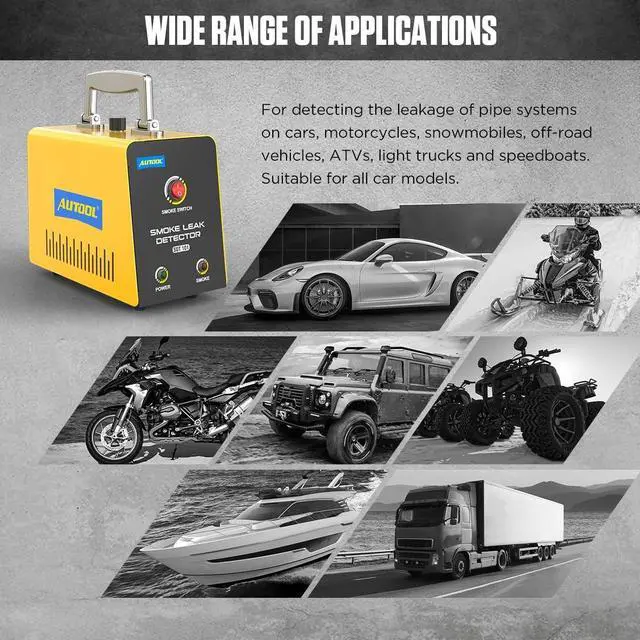 Alt view image 2 of 7 - Automotive Smoke Machine Leak Detector,Evap Vacuum Smoke Diagnostic Tester,Pipeline Fuel Leakage Detector Compatible with 12V Cars, Trucks, Motorcycle, ATV, Boats, Snowmobiles