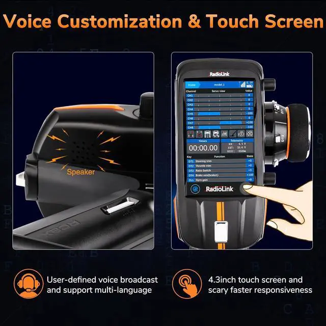 Alt view image 7 of 7 - RC8X 8CH 2.4G RC Transmitter and Newest R8FG&R4FGM V2.1 Gyro Receivers, 4.3" Full Color IPS Touch Screen RC Remote Controller, 600m Long Range, 200 Models for RC Crawler Drifting Cars Boats