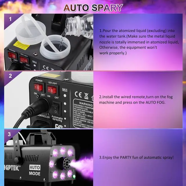 Alt view image 4 of 7 - Smoke Machine, Fog Machine with 13 Colorful LED Lights Effect, 500W and 2000CFM Fog with 1 Wired Receiver and 2 Wireless Remote Controls, Perfect for Wedding, Halloween, Party and Stage Effect