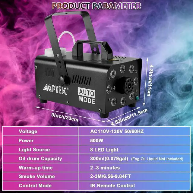 Alt view image 6 of 7 - Smoke Machine, Fog Machine with 13 Colorful LED Lights Effect, 500W and 2000CFM Fog with 1 Wired Receiver and 2 Wireless Remote Controls, Perfect for Wedding, Halloween, Party and Stage Effect