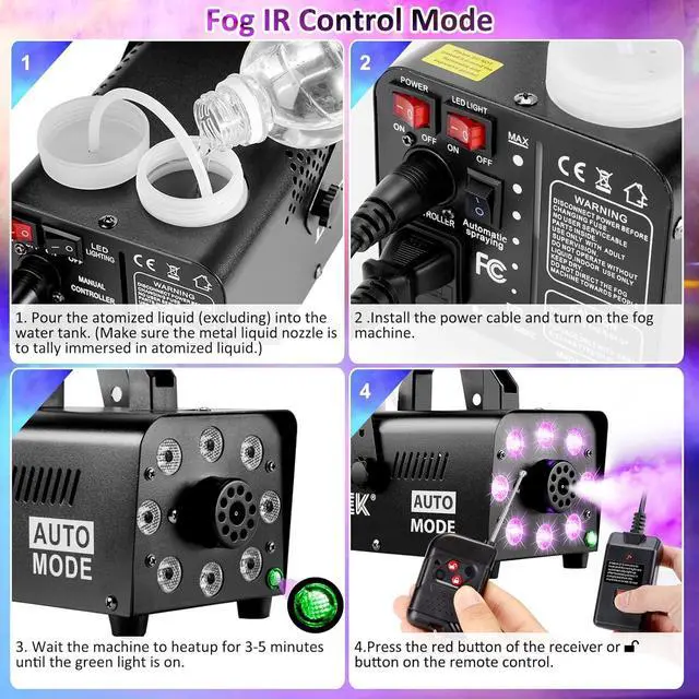 Alt view image 5 of 7 - Smoke Machine, Fog Machine with 13 Colorful LED Lights Effect, 500W and 2000CFM Fog with 1 Wired Receiver and 2 Wireless Remote Controls, Perfect for Wedding, Halloween, Party and Stage Effect