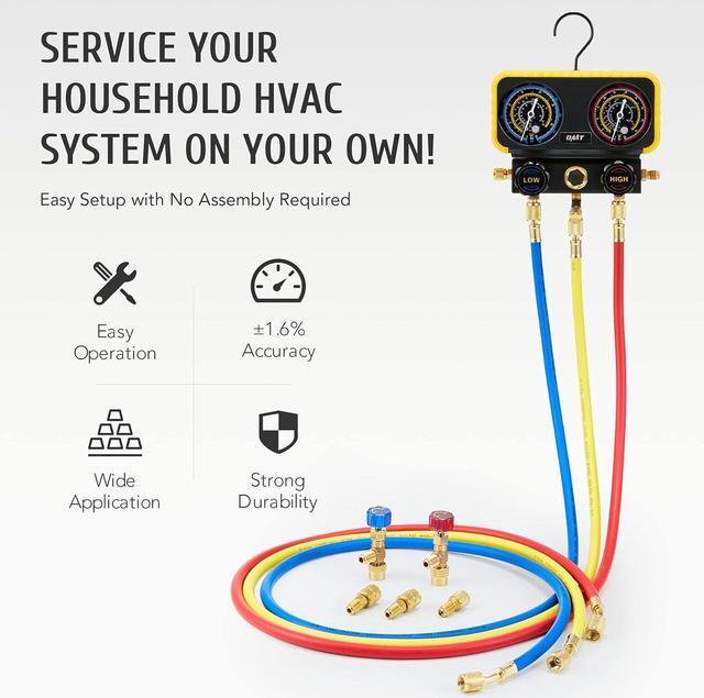 Alt view image 2 of 7 - Motor Tech R410a Gauges, AC Manifold Gauge Set for R410a Refrigerant, 3 Way AC Gauges R410a Manifold Set with R410a R22 Safety Valves, 3 Hoses, R410a Adapters, Universal Can Tap, AC Recharge Kit