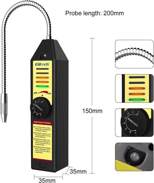Alt view image 5 of 6 - Refrigerant Leak Detector AC Freon Leak Sniffer R22 R410A R134A R1234YF, WJL-6000S (5PCS)