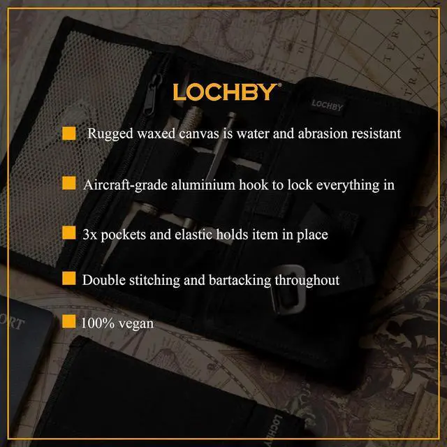 Alt view image 7 of 7 - Electronic Organizer | EDC Roll-Up Tool Bag for Pen Lovers & Tech | Multi-Pocket with Elastic Loops for Pens, Cables, External Hard Drives | Stylish Waxed Canvas & Durable Aluminum Hooks