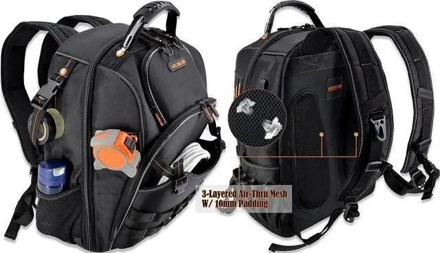 Alt view image 3 of 7 - 66-Pockets Backpack Tool Bag, Heavy-Duty Tool Backpack, Electrician backpack, Jobsite backpack, Tool back pack for men, Tool backpack for electricians, Tool backpack for construction