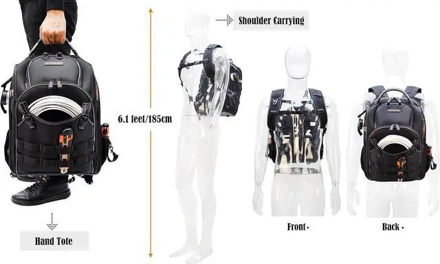 Alt view image 5 of 7 - 66-Pockets Backpack Tool Bag, Heavy-Duty Tool Backpack, Electrician backpack, Jobsite backpack, Tool back pack for men, Tool backpack for electricians, Tool backpack for construction