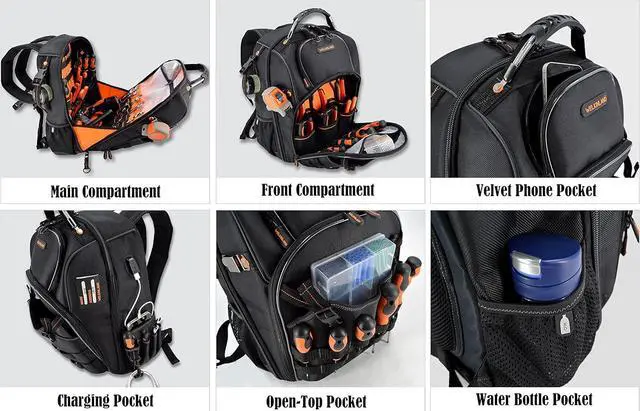 Alt view image 4 of 7 - 66-Pockets Backpack Tool Bag, Heavy-Duty Tool Backpack, Electrician backpack, Jobsite backpack, Tool back pack for men, Tool backpack for electricians, Tool backpack for construction