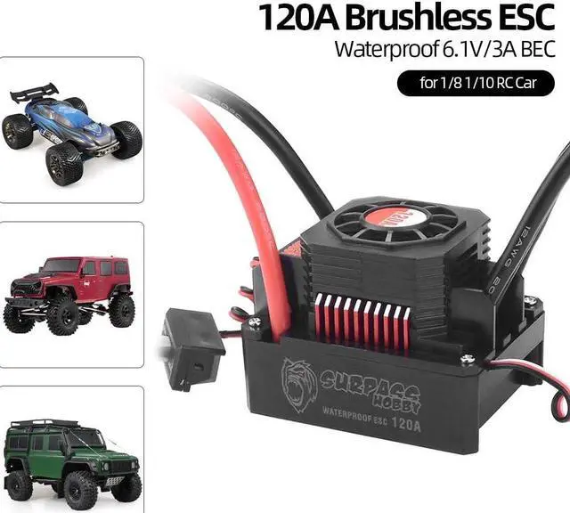 Alt view image 2 of 7 - 120A Brushless ESC Waterproof Electric Speed Controller for 1/8 1/10 RC Truck Off-Road Car