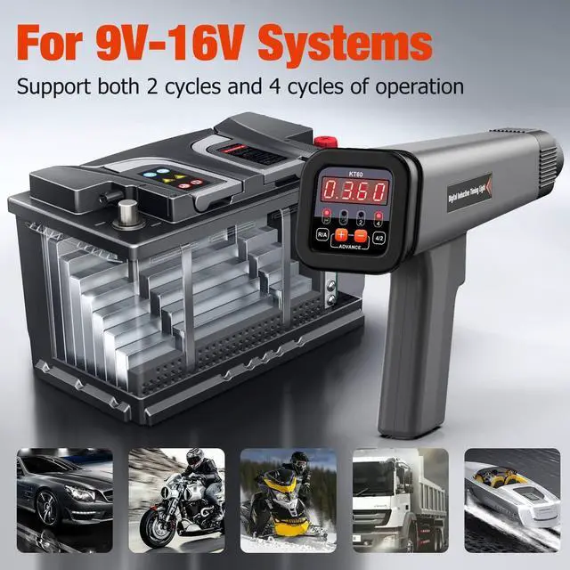 Alt view image 3 of 7 - KT60 Digital Timing Light, LED Display 12V Automotive Ignition Timing Light for 9V-16V Ignition System Strobe Lamp Detector, Portable Timing Check Auto Vehicle Motorcycle Marine Repair Tool