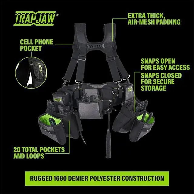 Alt view image 5 of 7 - TrapJaw Pro Framing Tool Rig with Spring-Loaded Technology, Premium Tool Belt, Fits Waists Up to 50 Inches,Black