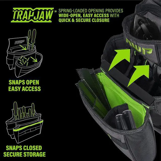 Alt view image 7 of 7 - TrapJaw Pro Framing Tool Rig with Spring-Loaded Technology, Premium Tool Belt, Fits Waists Up to 50 Inches,Black