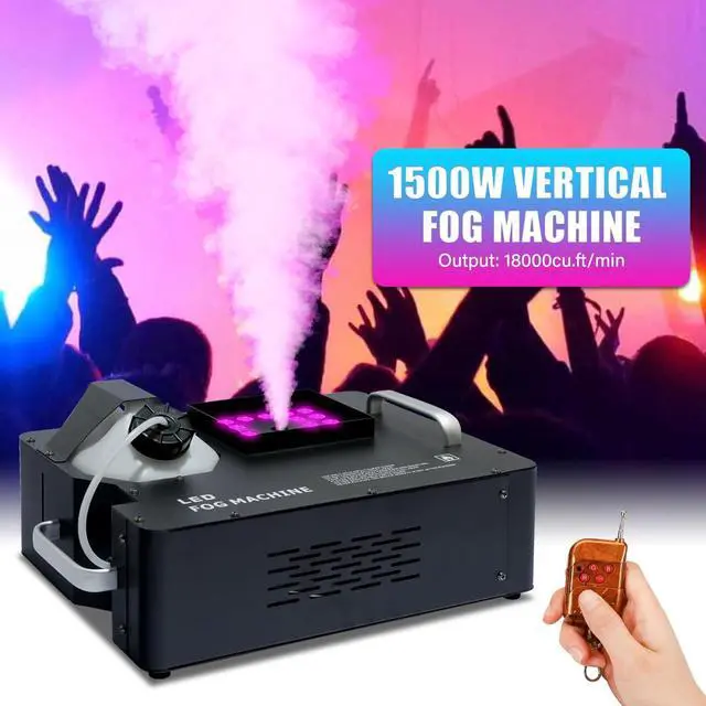 Alt view image 2 of 7 - 1500W Fog Machine for Halloween, DMX RGB 3 in 1 24 LED Smoke Machine Stage Lighting Vertical Spray with Remote Control