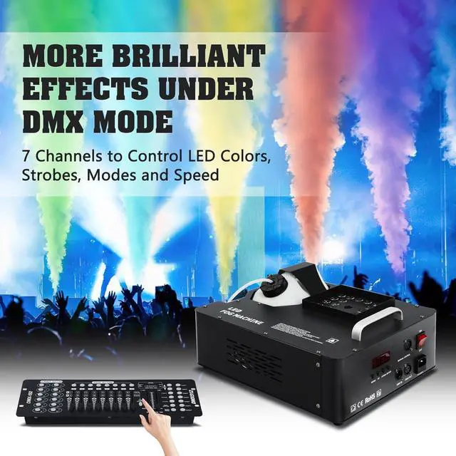 Alt view image 3 of 7 - 1500W Fog Machine for Halloween, DMX RGB 3 in 1 24 LED Smoke Machine Stage Lighting Vertical Spray with Remote Control