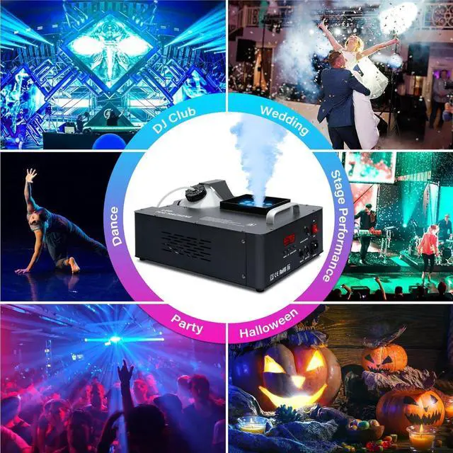 Alt view image 7 of 7 - 1500W Fog Machine for Halloween, DMX RGB 3 in 1 24 LED Smoke Machine Stage Lighting Vertical Spray with Remote Control