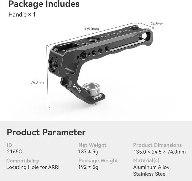 Alt view image 7 of 7 - Top Handle with Locating Holes for ARRI for Camera Cage, Ergonomic Design, with Anti-Off Designed Cold Shoe Adapter - 2165C