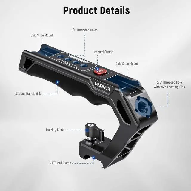 Alt view image 2 of 7 - NATO Top Handle with Record Button, Comfort Silicone Grip with QR NATO Clamp, 3/8'' ARRI Locating Hole, Cold Shoes 1/4'' Threads Compatible with Sony A7 ZV1 Panasonic S5 II FUJIFILM X-T5, PG005E