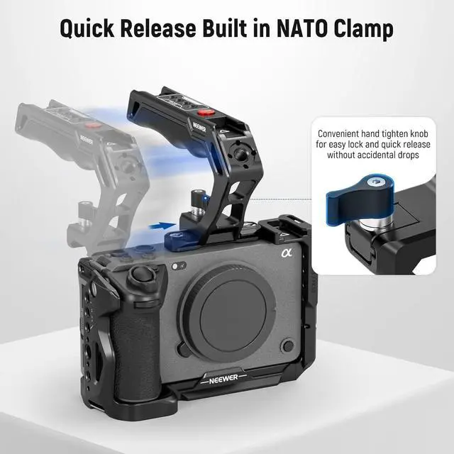 Alt view image 5 of 7 - NATO Top Handle with Record Button, Comfort Silicone Grip with QR NATO Clamp, 3/8'' ARRI Locating Hole, Cold Shoes 1/4'' Threads Compatible with Sony A7 ZV1 Panasonic S5 II FUJIFILM X-T5, PG005E